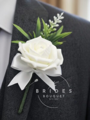 astilbe and rose faux artificial wedding corsage buttonhole lapel pin grooms flower