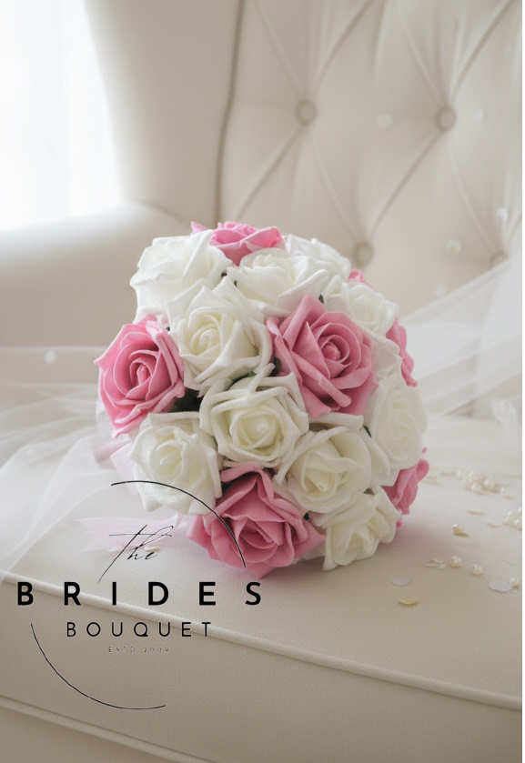 bridesmaid 2 colour rose wedding bouquet artificial bridal flowers budget friendly dusky pink