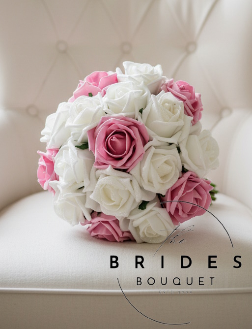bridesmaid bouquet of any 2 colour faux roses foam flowers uk