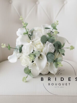 wedding bouquet for bridesmaids with roses calla lily and eucalyptus any colour flowers