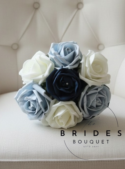 navy blue dusty blue ivory rose flower girl bouquets any 3 colour rose artificial posy