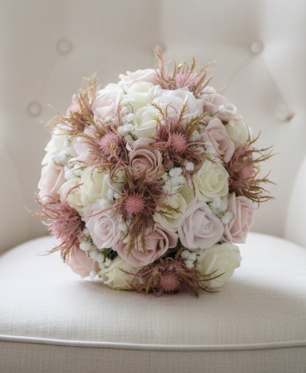 pink thistle scottish bridal flowers uk sea holly bouquets pink shades