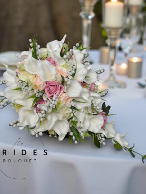 artificial wedding flowers bridal bouquet of roses calla lily baby breath and lily of the valley custom colours