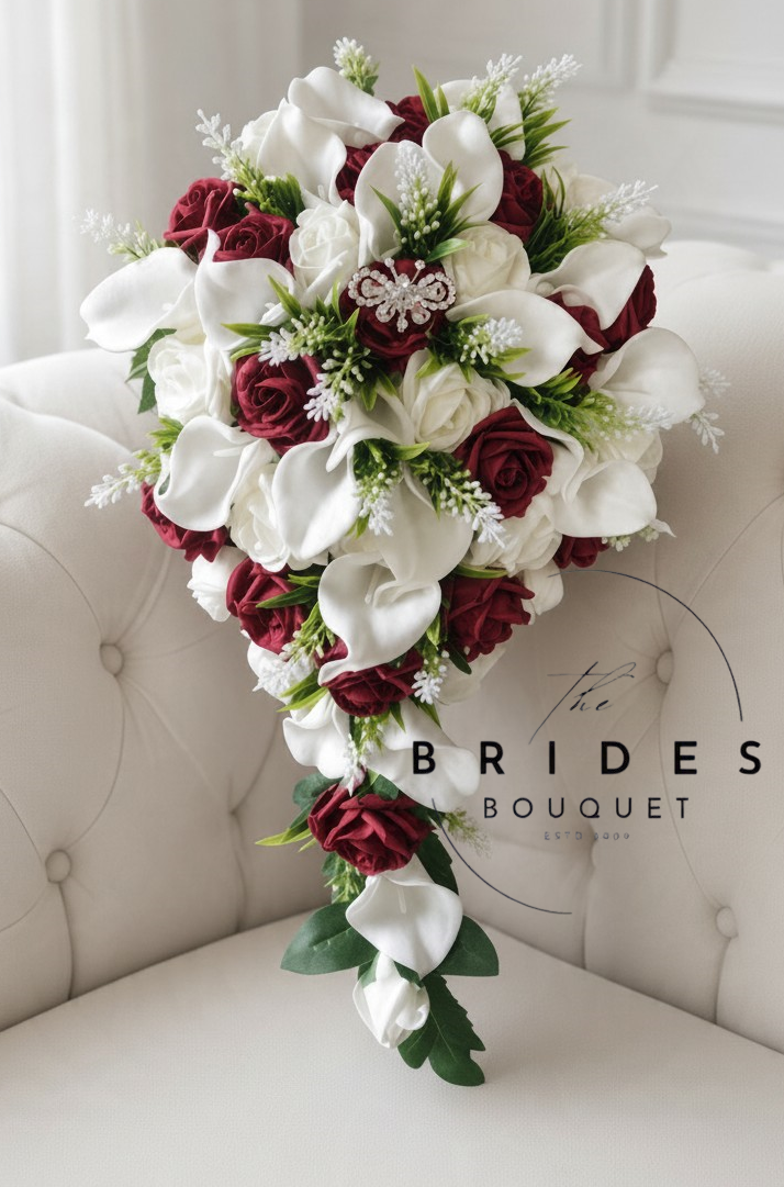 burgundy themed wedding bouquet roses astilbe and calla lily artificial bridal tear bouquets uk