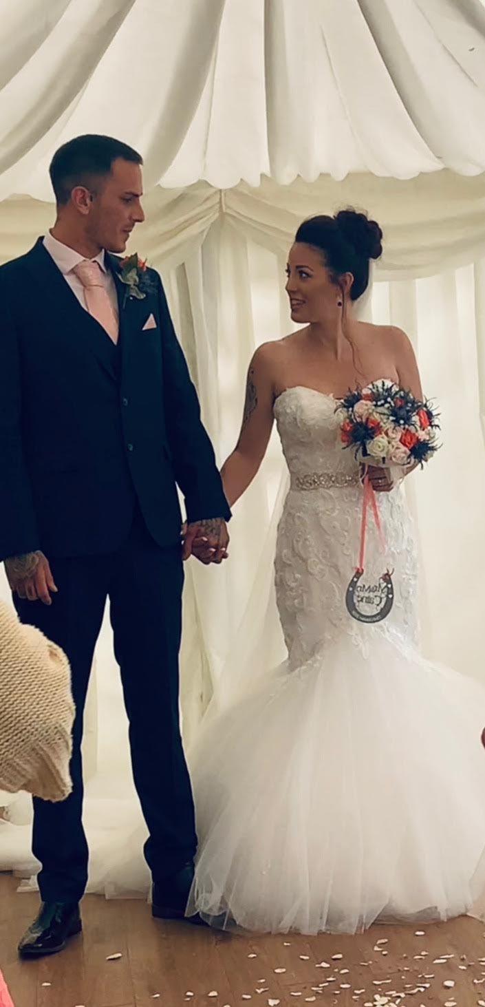 Bride Lisa with scottish thistle bridal bouquet