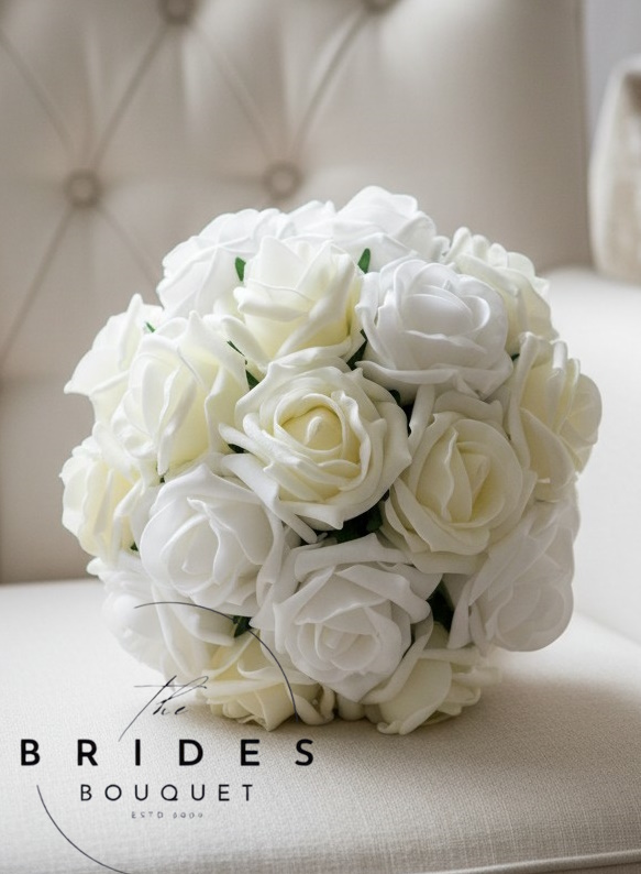 ivory and white faux rose wedding bouquets bridesmaids size artificial rose posy