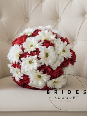 red rose and mini gerbera daisy silk faux bridal bouquets