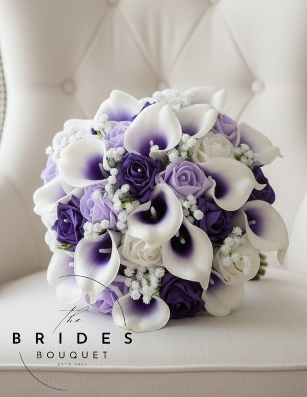 calla lily rose and baby breath wedding bouquets any colours purple and lilac example