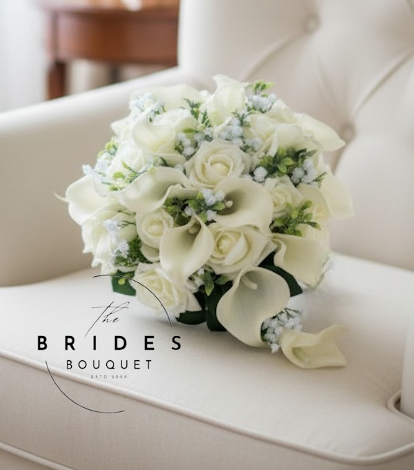 small tear bouquet of artificial roses calla lily gypsophila any colours bridal flowers uk small bridal tear bouquets of artificial calla lily and roses