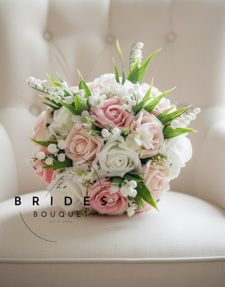 vintage pink and mocha rose wedding bouquet for bridesmaids with lily of the valley and hydrangea