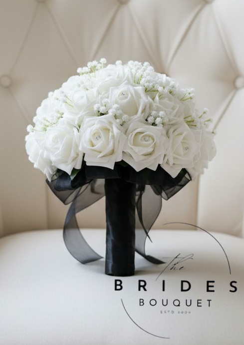 white rose baby breath artificial bridal bouquet uk any colours