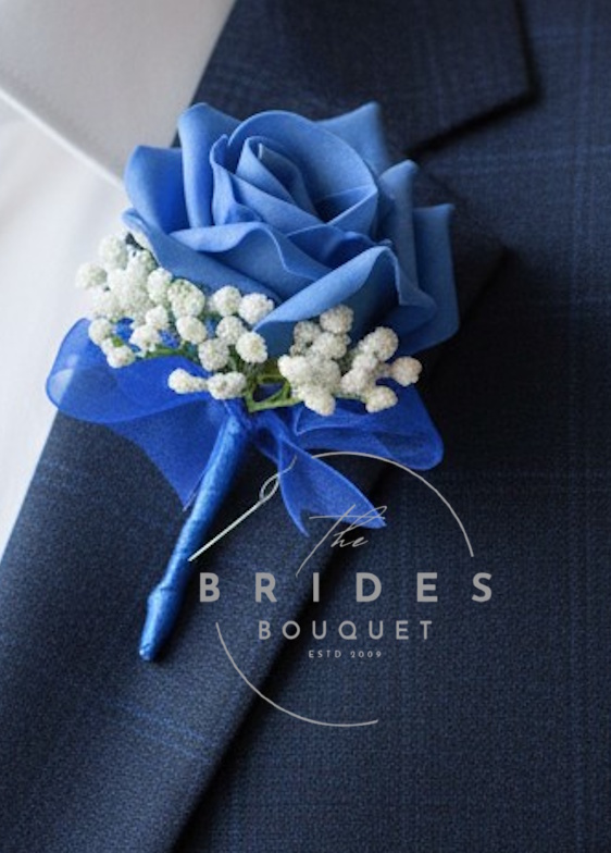 artificial rose and white gypsophila wedding buttonholes any colours