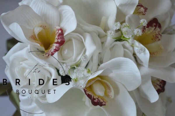 orchid wedding bouquet with FAUX ROSES CALLA LILY GYP