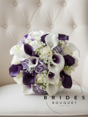 artificial brides bouquet calla lily silk roses and gypsophila wedding flowers by the brdes bouquet uk