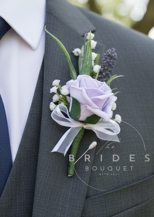 rose lavender and lily wedding buttonholes artificial grooms flower buttonhole corsage