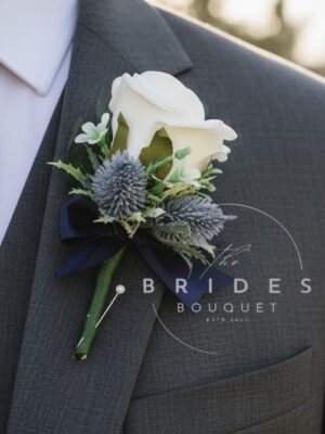 scottish fake thistle and rose wedding flowers for groom guests silk flowers