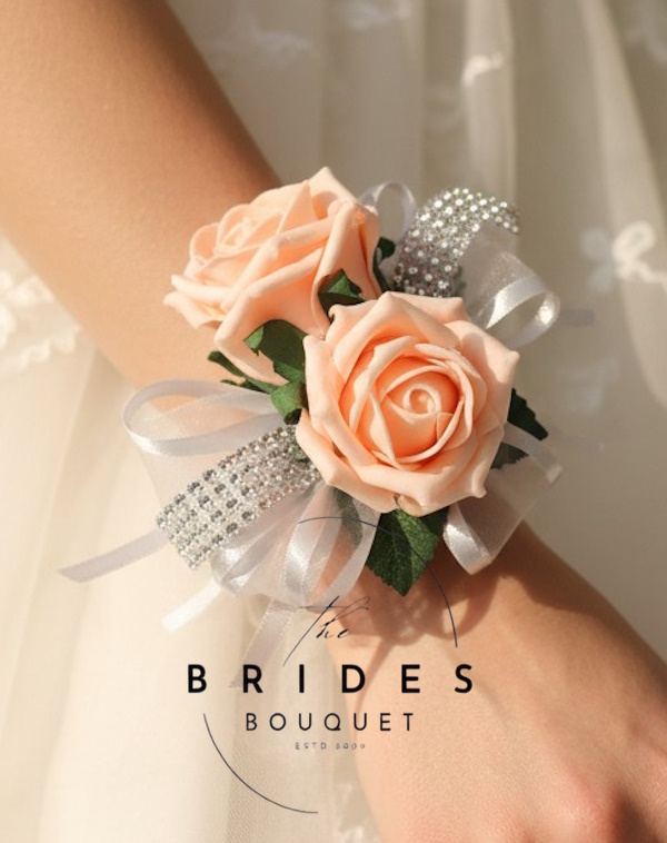 diamante ribbon and rose wedding wrist corsages any colours
