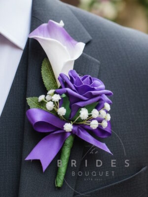 Rose calla lily gypsophila wedding buttonhole handmade in chosen colours