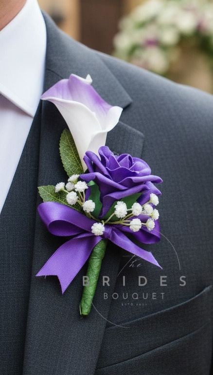 artificial calla lily rose and gypsophila wedding buttonhole corsage grooms Rose calla lily gypsophila wedding buttonhole handmade in chosen colours