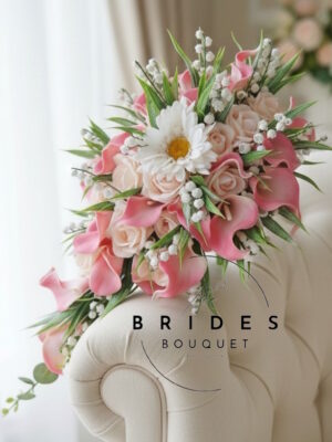 artificial wedding teardrop bouquet with gerbera and calla lilies