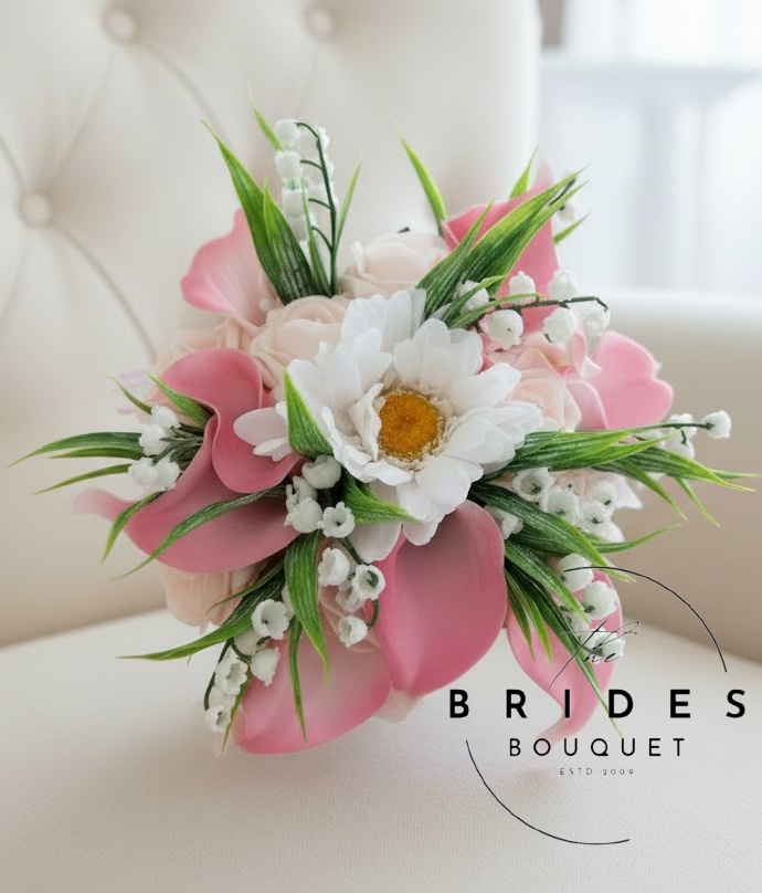 pink calla lily wedding bouquets for bridesmaids with roses and gerbera