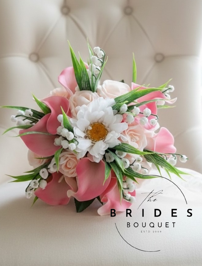 pink themed wedding bouquets bridesmaids artificial flowers calla lily roses gerbera lily of the valley