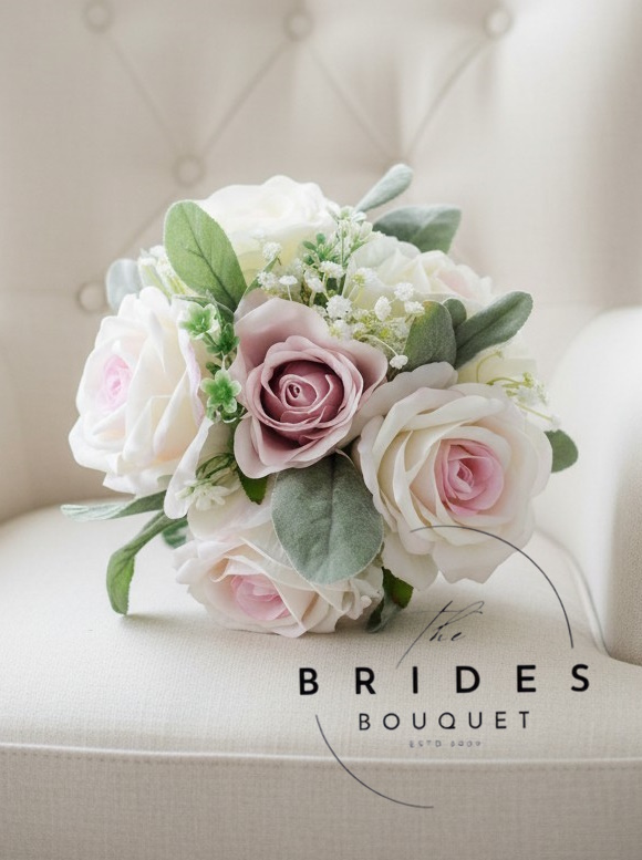 silk rose wedding bouquets with lambs ear and baby breath pink blush sophia