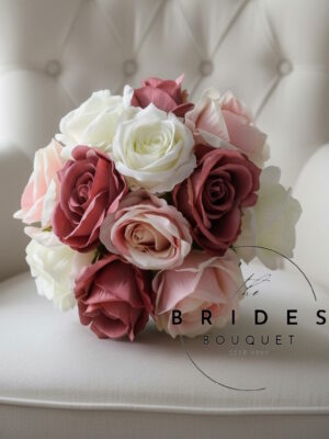silk rose and pearl wedding bouquet blush dusky pinks