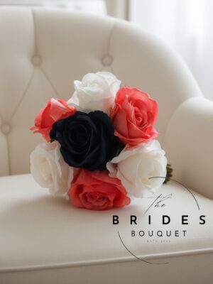 ilk rose flower girl bouquet wedding flowers coral navy blue