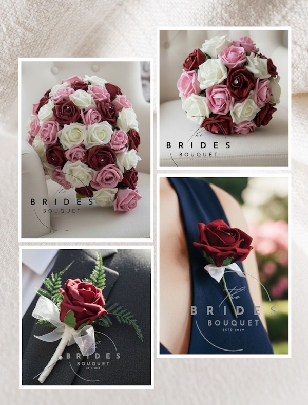 artificial rose wedding bouquet package bliss faux rose tear bridesmaid bouquets and buttonholes artificial rose teardrop wedding flower package 9 piece set UK