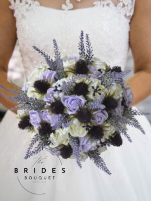 purple thistle and heather Scottish wedding bouquet collection
