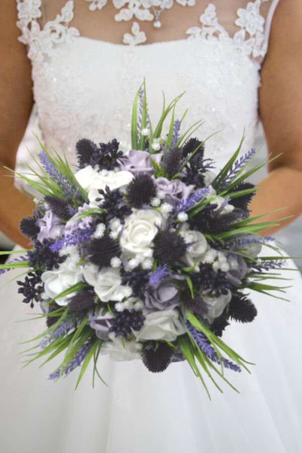 Purple Thistle Heather Bouquets Scottish Wedding Flowers