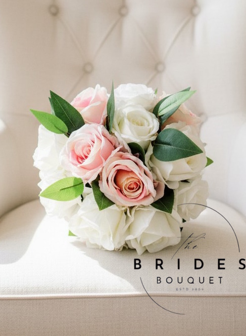 silk rose wedding bouquet medium size posy of roses with foliage uk bridal flowers bridesmaids
