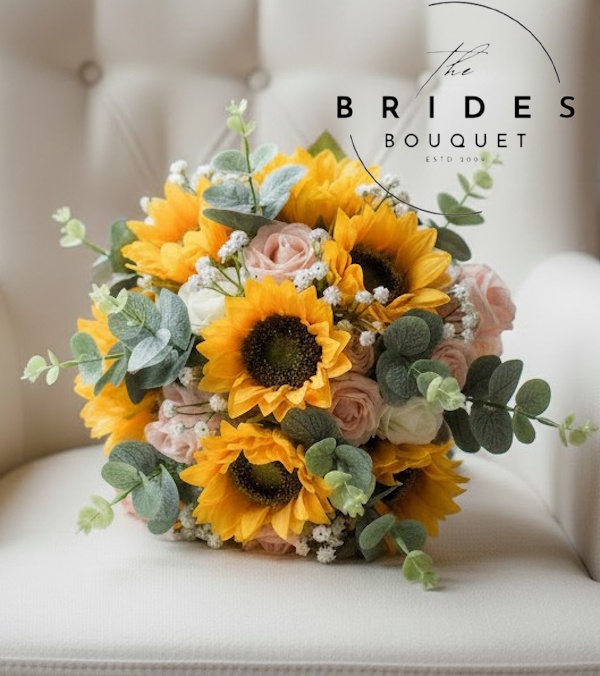 silk sunflower artificial rose gyp and eucalyptus bridesmaids bouquets artificial bridal flowers uk