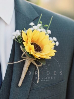 rustic wedding flowers sunflower buttonhole corsage silk