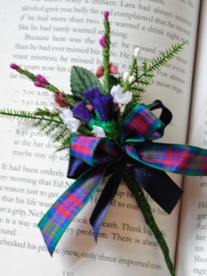 Scottish Thistle & Heather Buttonhole with Tartan