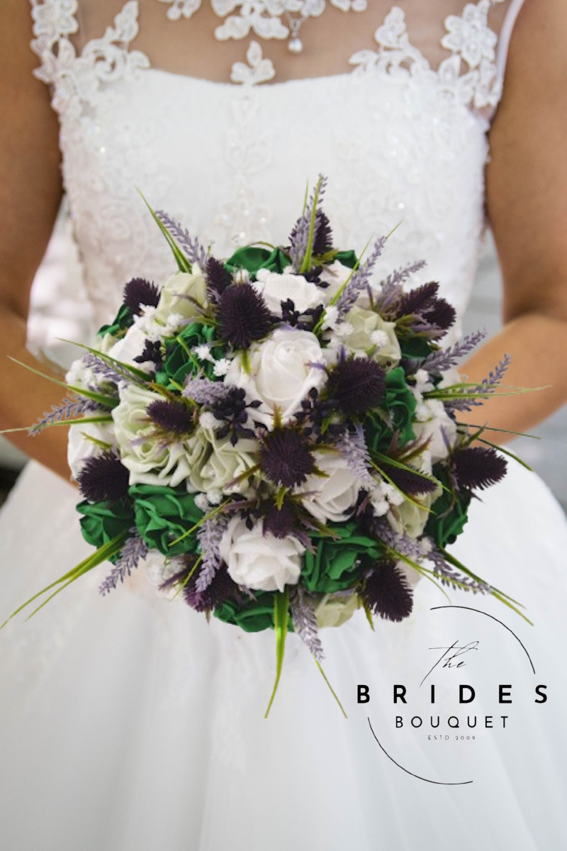 Purple Thistle Heather Bouquets Scottish Wedding Flowers