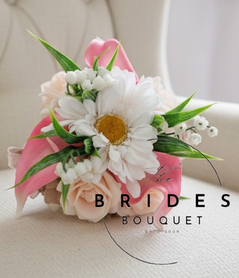 flower girl bouquets of artificial pink flowers calla lily roses gerbera