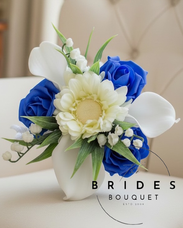 gerbera calla lily rose and lily of the valley flower girl bouquets blue and white example