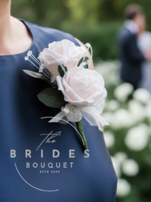 double rose corsage wedding mothers buttonhole glitter loops crystal stems