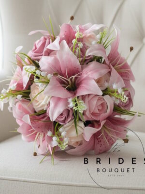 pink artificial bridesmaid wedding bouquet tiger lily roses UK
