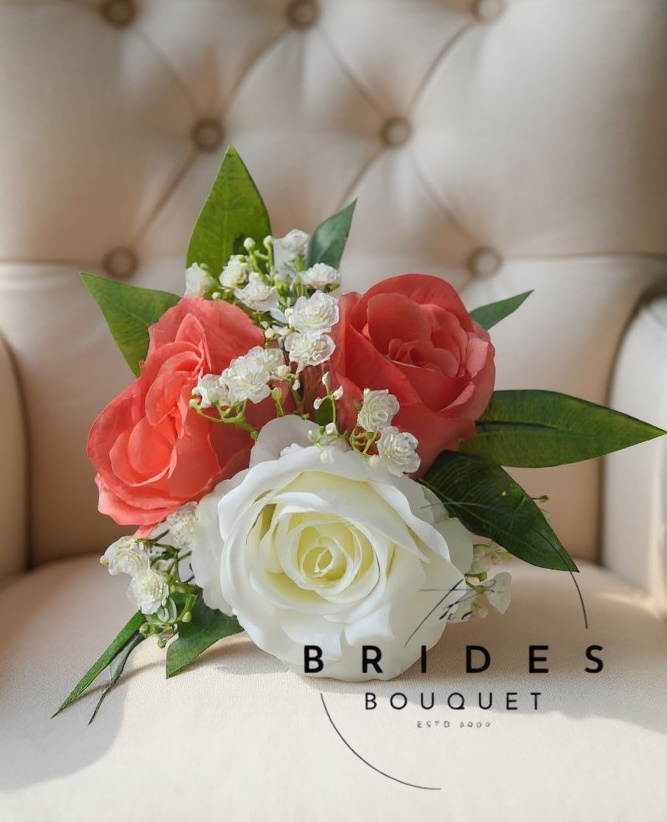 silk rose and gypsophila small flower girl bouquets with greenery