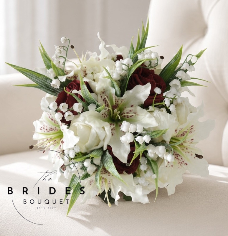 silk tiger lily faux rose and lily of the valley wedding bouquets any colour bridal flowers bridesmaids