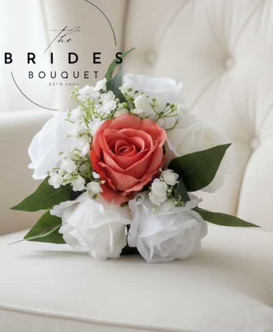 small bridal bouquet for bridesmaids flower girls silk roses gyp foliage any colours Silk rose and gypsophila flower girl posy with dark green foliage