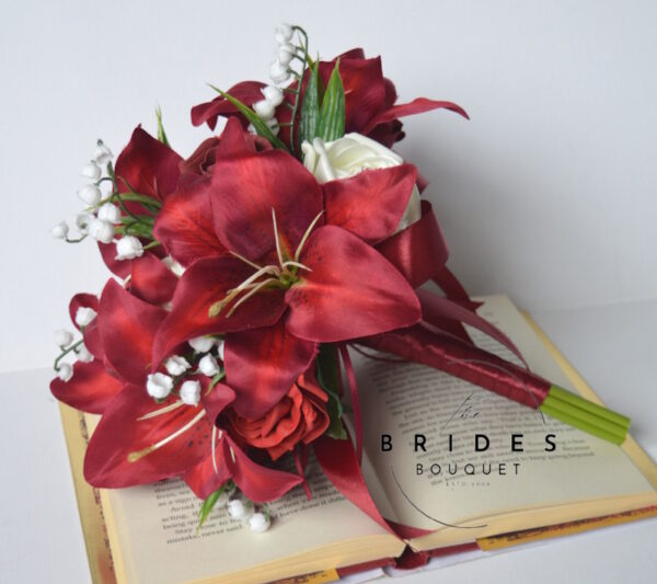 silk tiger lily bridal bouquets burgundy wedding flowers uk