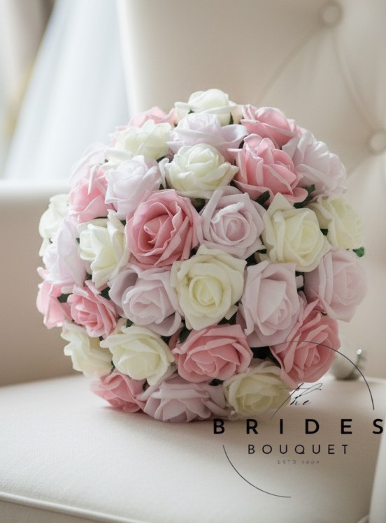 vintage pink blush and ivory rose bridal bouquet of artificial roses 3 colour bridal bouquets