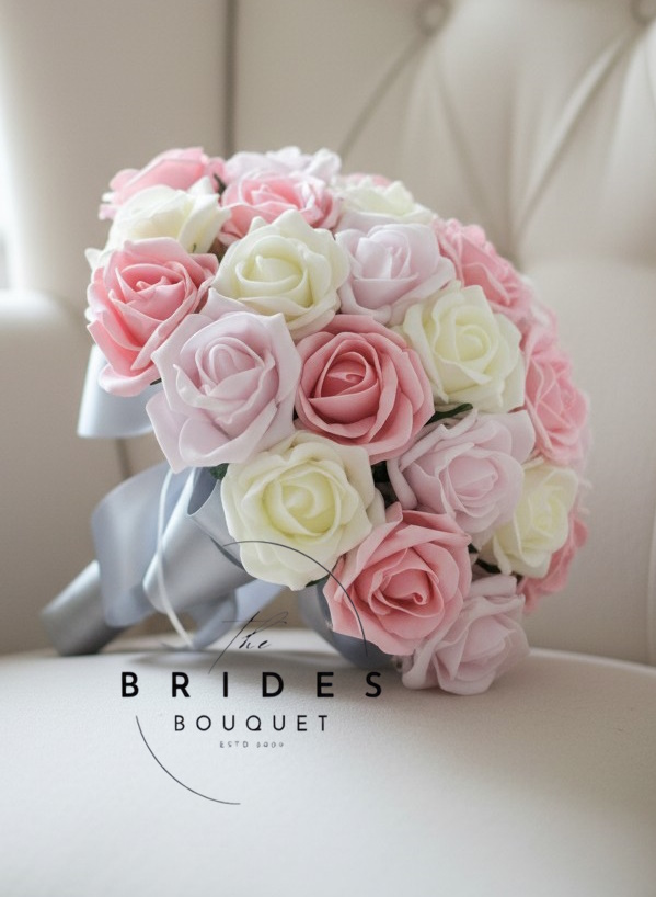 vintage pink blush ivory rose bridal bouquet wedding flowers uk 3 colour