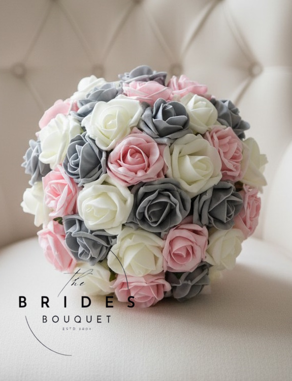 vintage pink grey and ivory rose bridal bouquets of artificial roses 3 colour