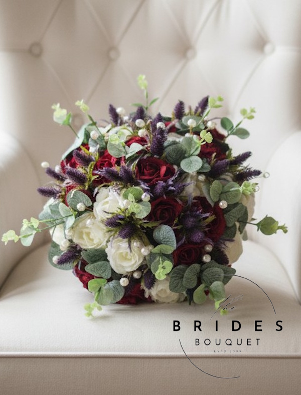 artificial rose and purple thistle wedding bouquets scottish faux bridal flowers uk