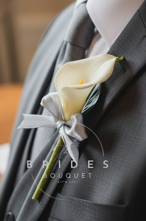 calla lily wedding buttonhole simple guest flower